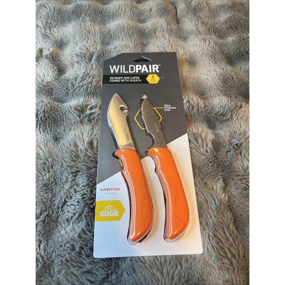 Outdoor Edge Wild Pair Combo 2pc Orange TPR Stainless Fixed Blade Knife Set WR1C